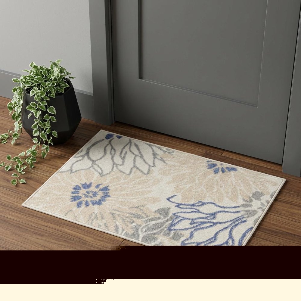 2' X 3' Cream Floral Power Loom Distressed Area Rug