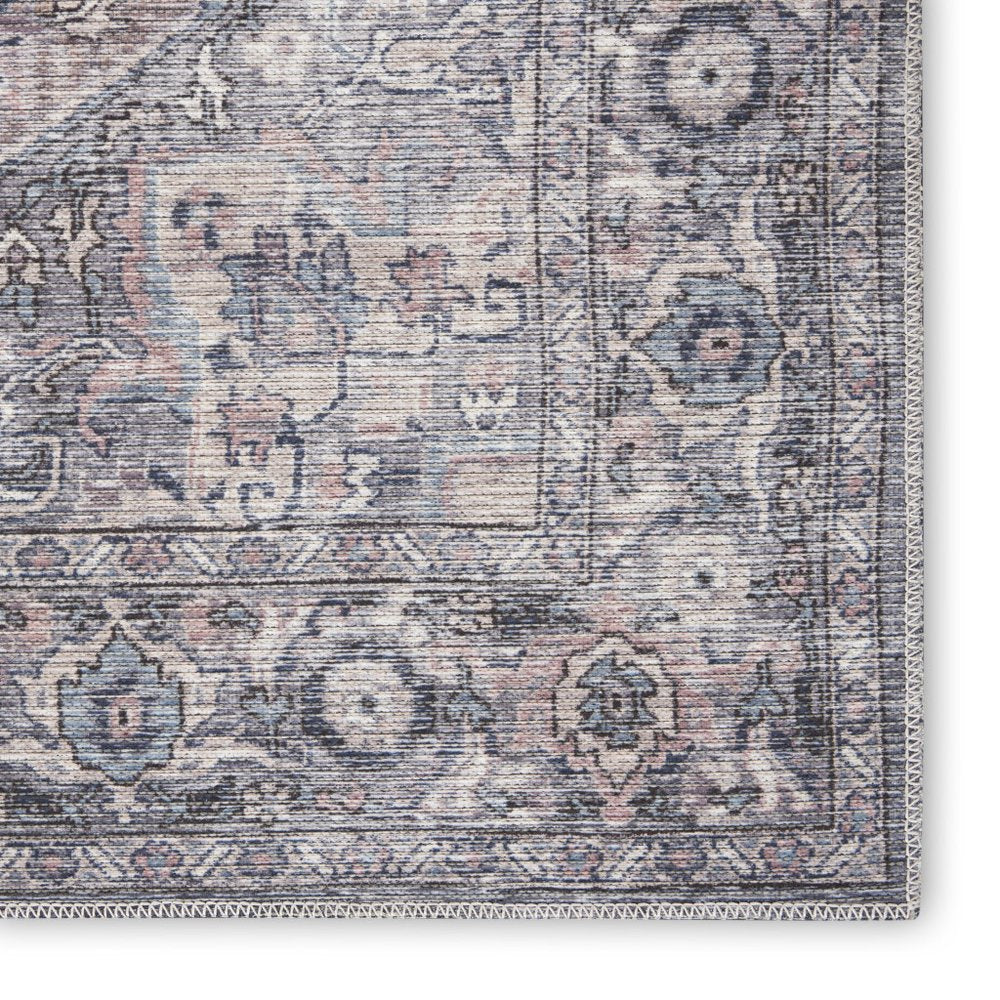 8' X 10' Gray Floral Power Loom Distressed Washable Area Rug