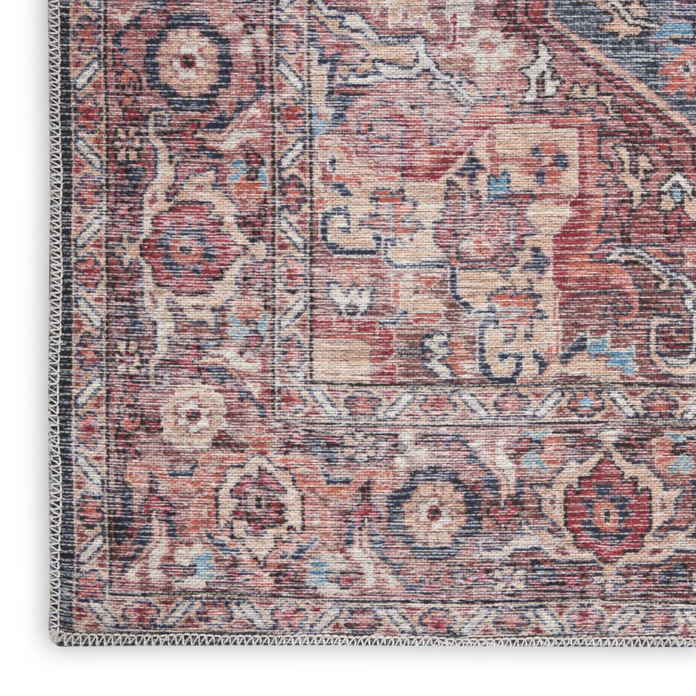 10' Red Floral Power Loom Distressed Washable Runner Rug