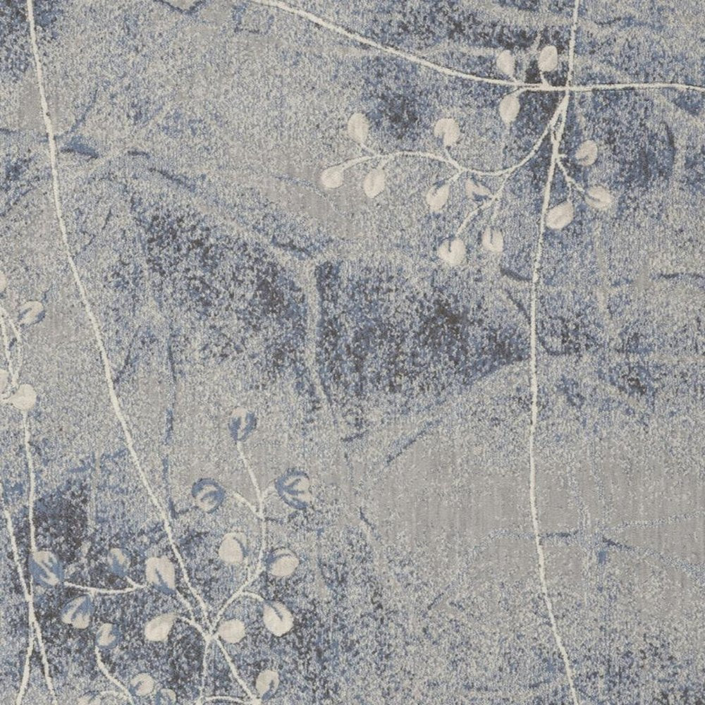 8' X 11' Blue Floral Power Loom Non Skid Area Rug