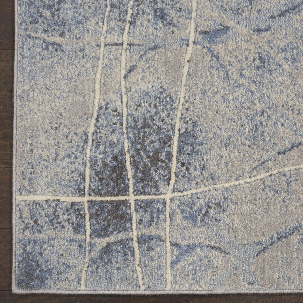 8' X 11' Blue Floral Power Loom Non Skid Area Rug