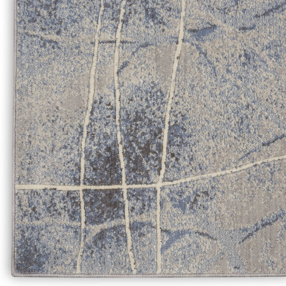 8' X 11' Blue Floral Power Loom Non Skid Area Rug