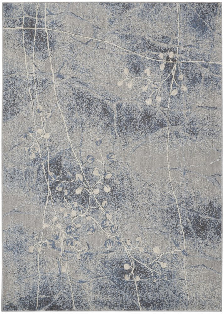 8' X 11' Blue Floral Power Loom Non Skid Area Rug