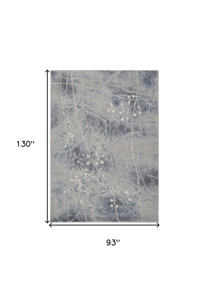 8' X 11' Blue Floral Power Loom Non Skid Area Rug