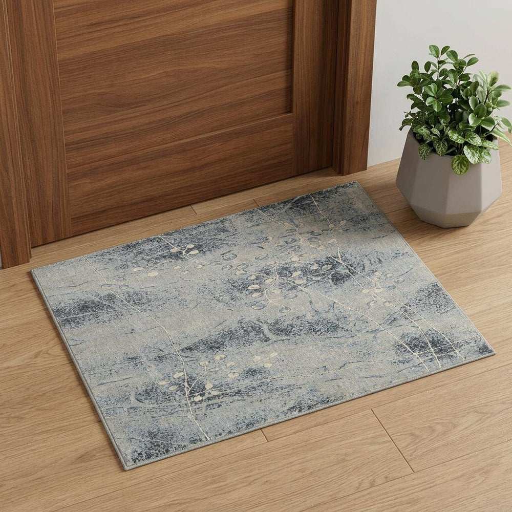 2' X 3' Blue Floral Power Loom Area Rug
