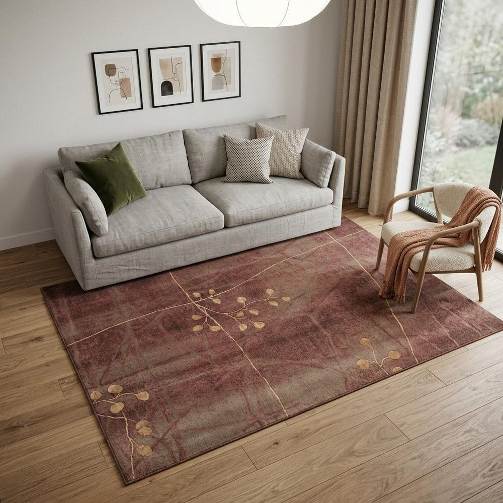 5' X 8' Brown Floral Power Loom Area Rug