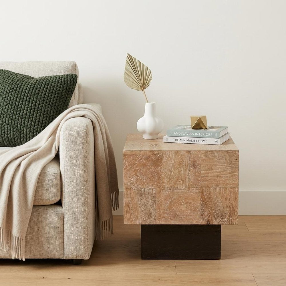 22" Black And Brown Solid Wood Square End Table