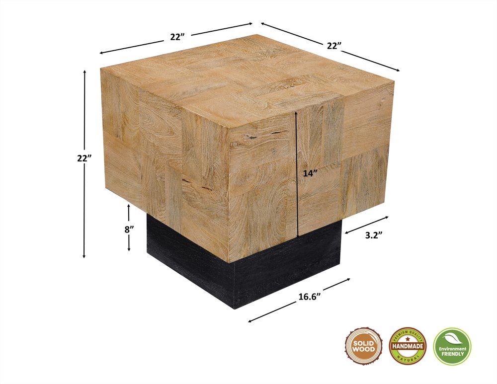 22" Black And Brown Solid Wood Square End Table