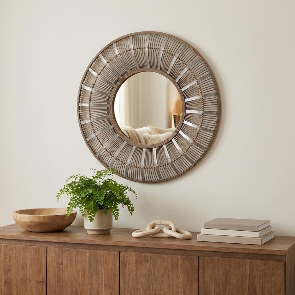 32" Brown Round Accent Mirror