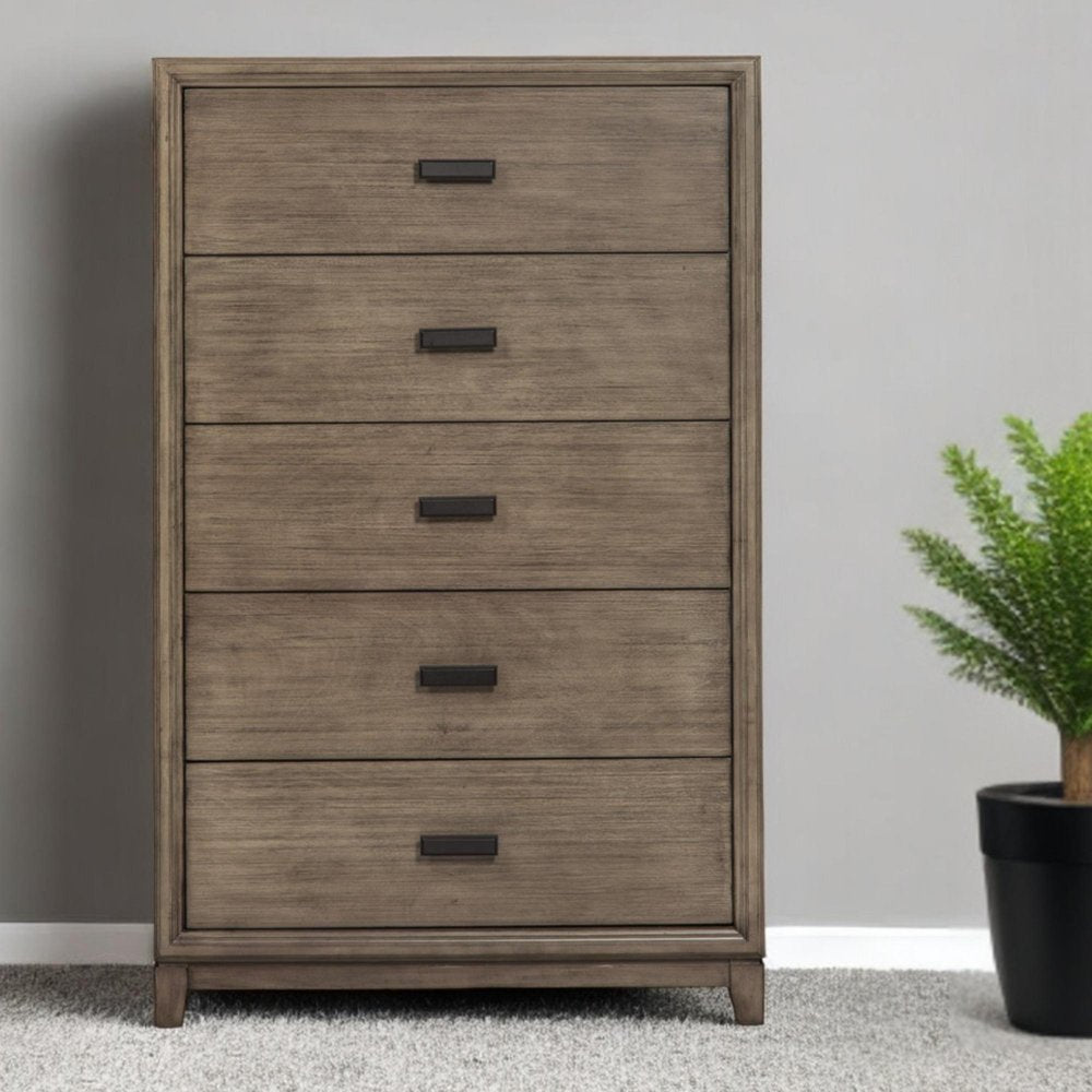 32" Gray Solid Wood Five Drawer Dresser