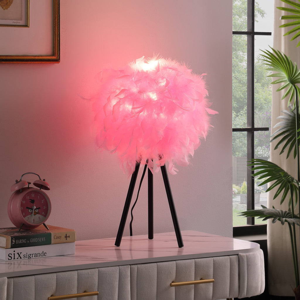 21" Black and White Faux Feather Tripod Table Lamp