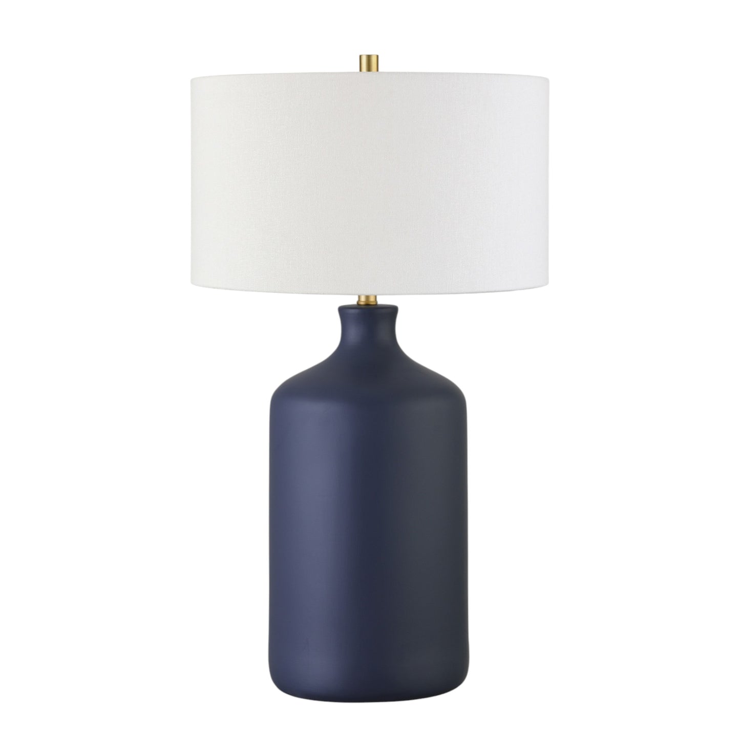 29" Navy Blue Ceramic Table Lamp With White Drum Shade