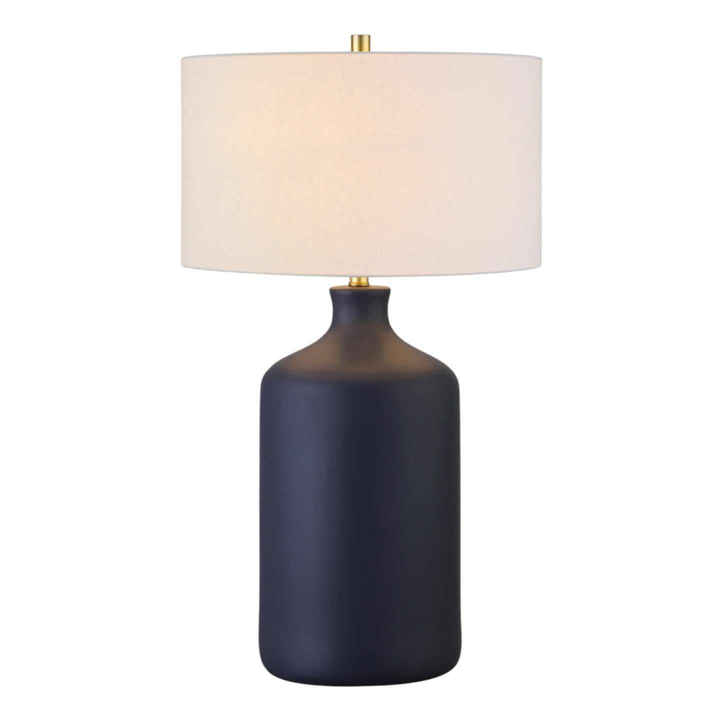 29" Navy Blue Ceramic Table Lamp With White Drum Shade