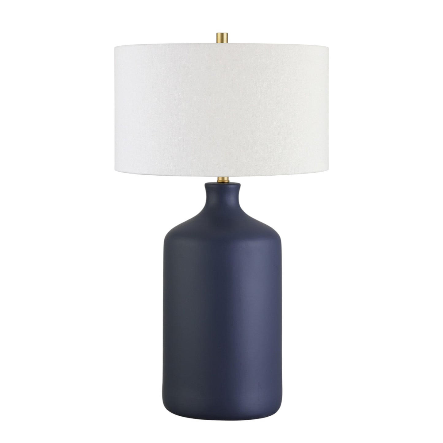 29" Navy Blue Ceramic Table Lamp With White Drum Shade