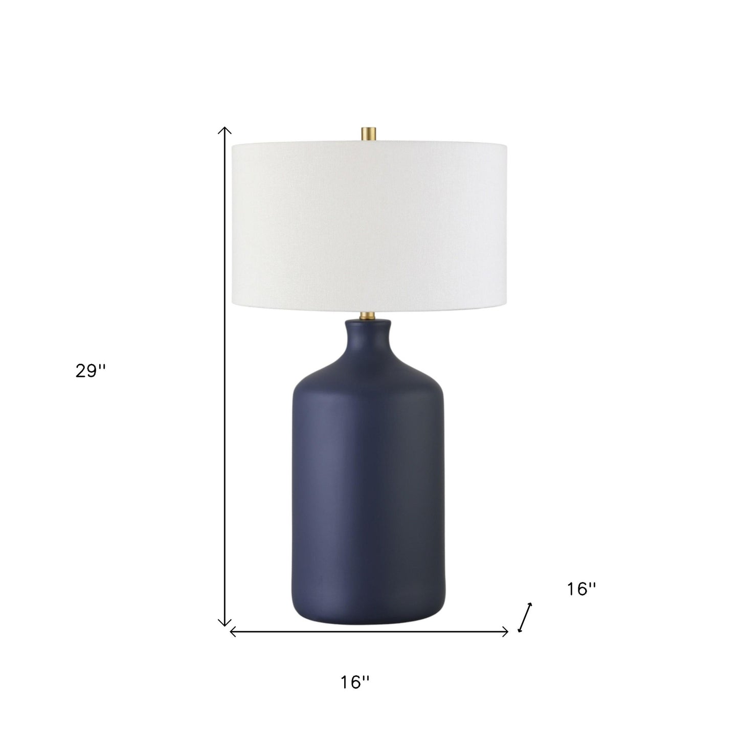 29" Navy Blue Ceramic Table Lamp With White Drum Shade