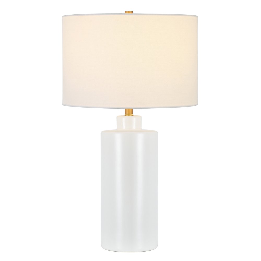 25" White Ceramic Table Lamp With White Drum Shade