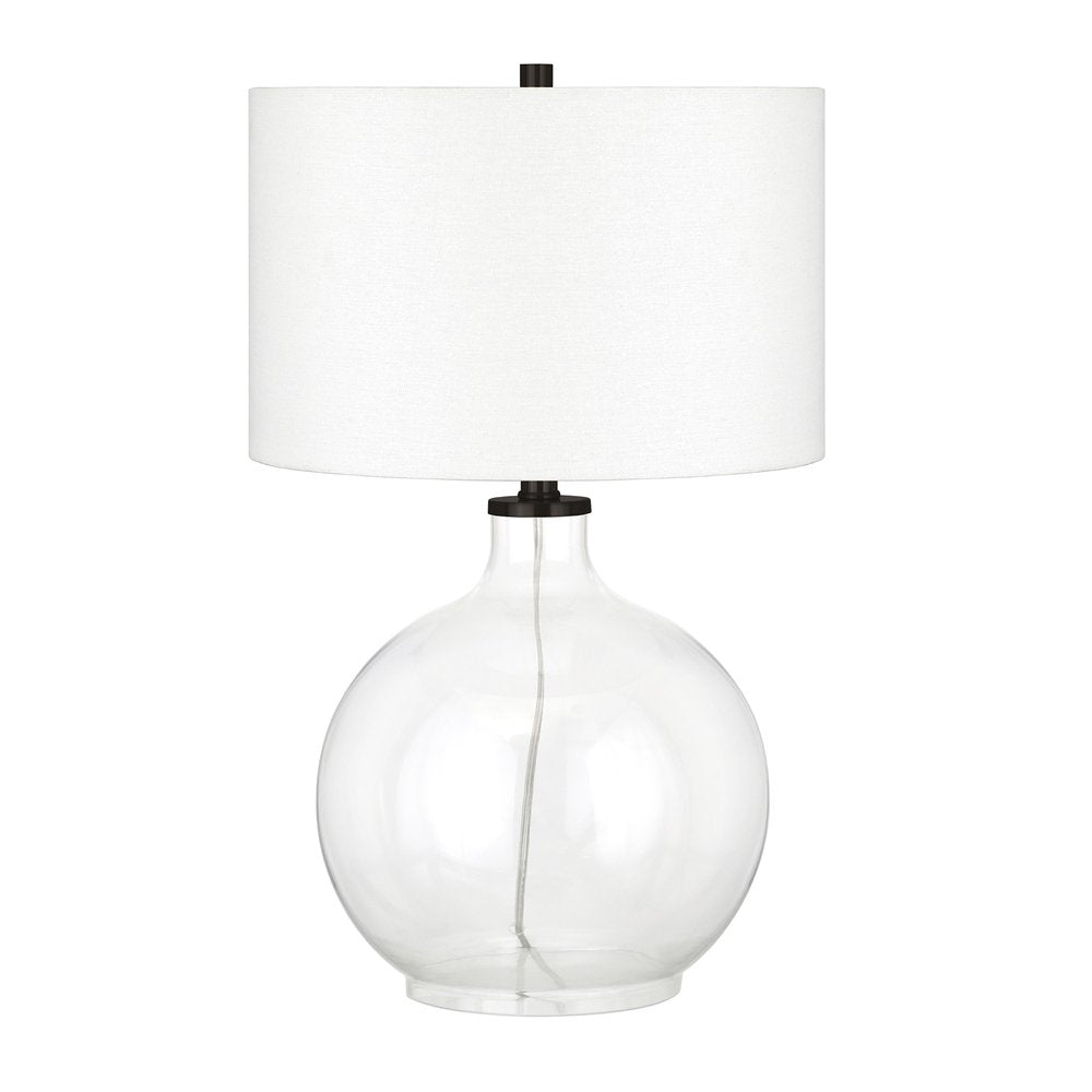 24" Clear Glass Table Lamp With White Drum Shade