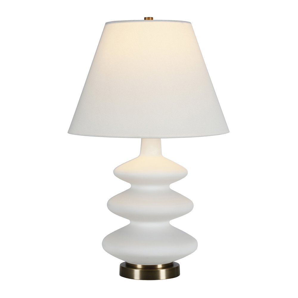 26" White and Gold Glass Gourd Table Lamp With White Empire Shade