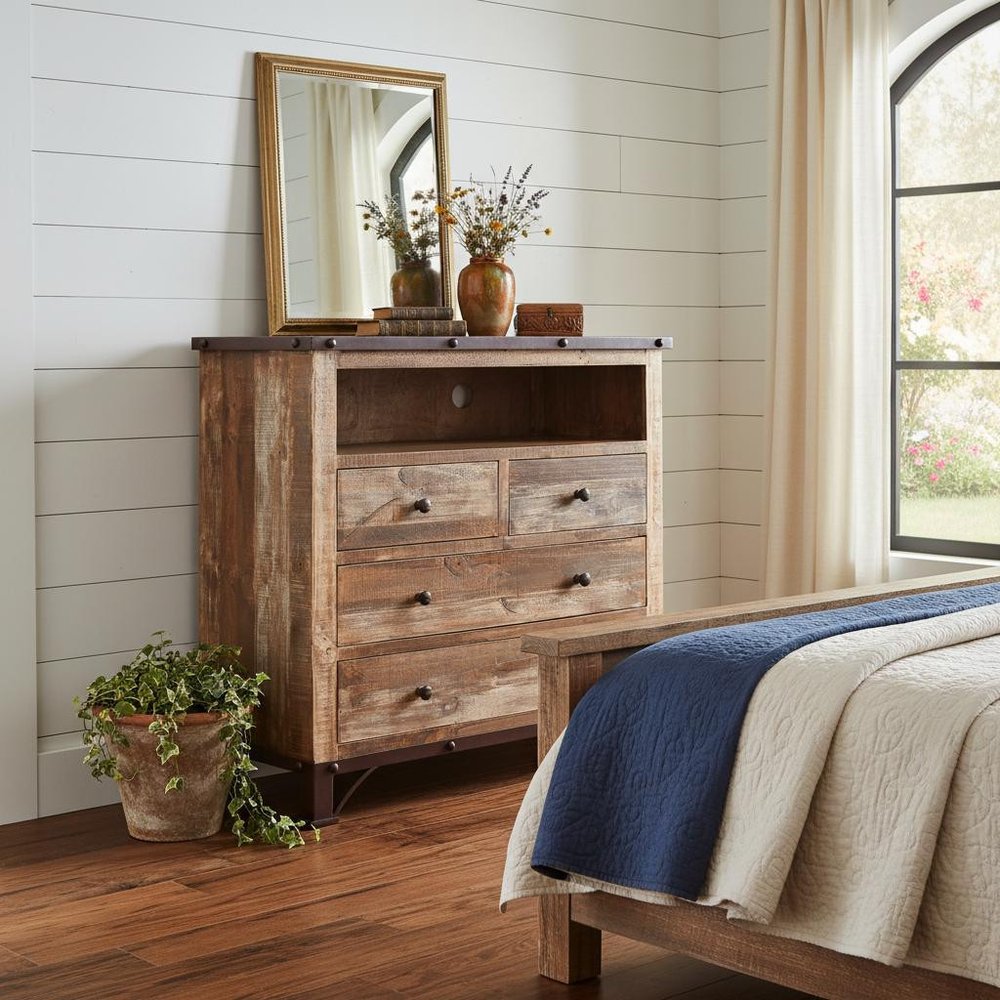 43" Brown Solid Wood Four Drawer Dresser