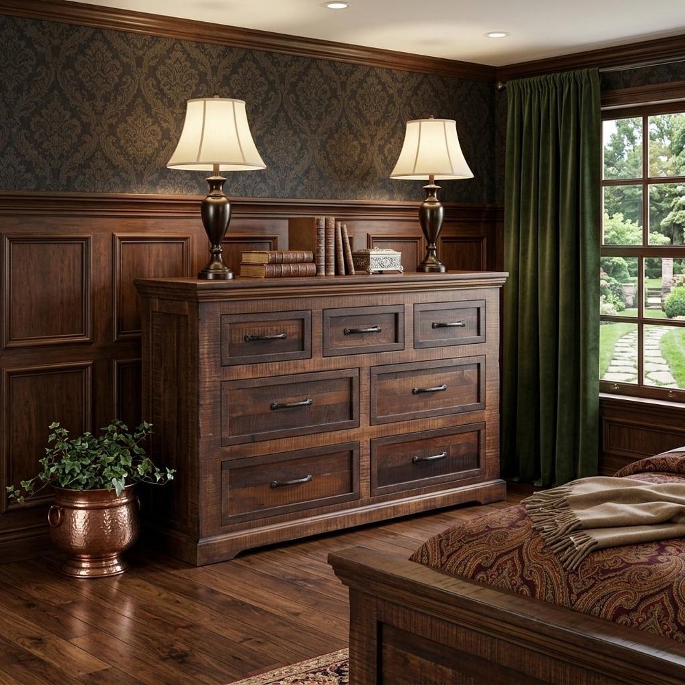 61" Brown Solid Wood Seven Drawer Double Dresser
