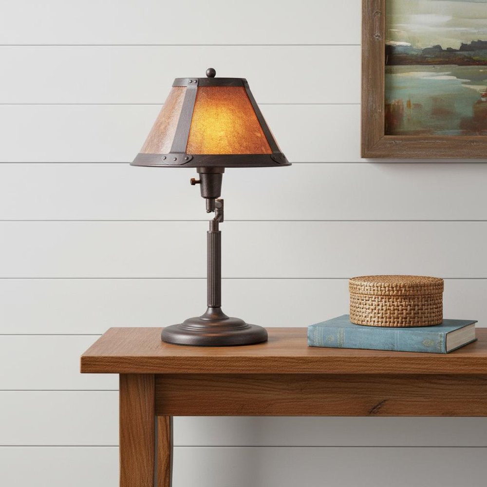 18" Gray Metal Candlestick Table Lamp With Amber Empire Shade