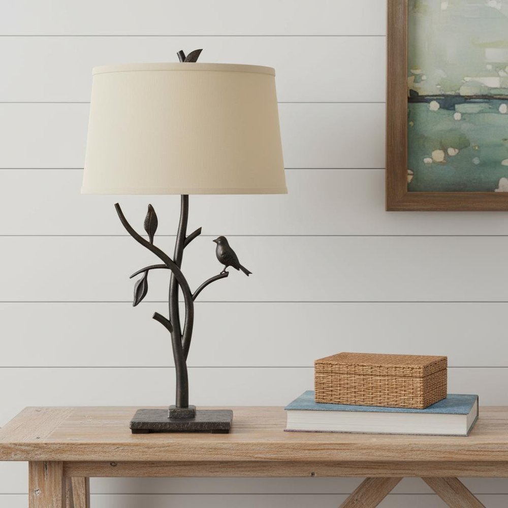 29" Tan Metal Table Lamp With Tan Empire Shade