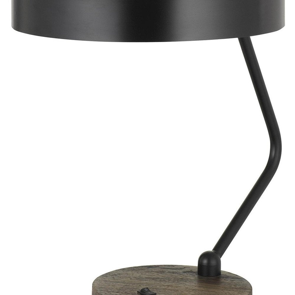 20" Black And Brown Wood And Metal Two Light USB Table Lamp With Beige And Black Shade