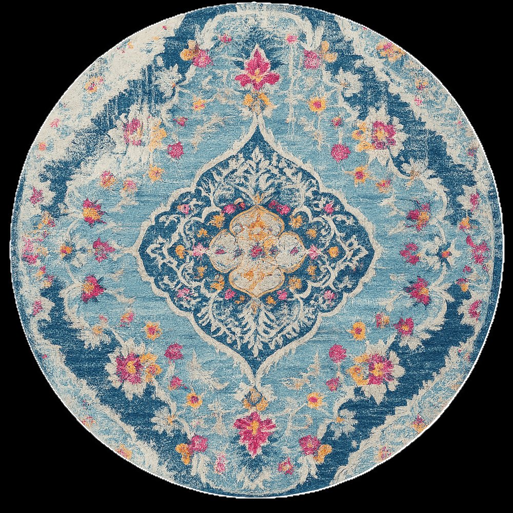 5' Blue and Gray Oriental Distressed Round Rug