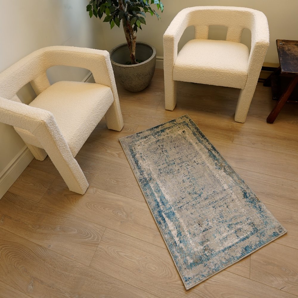 20' Blue And Gray Abstract Washable Runner Rug