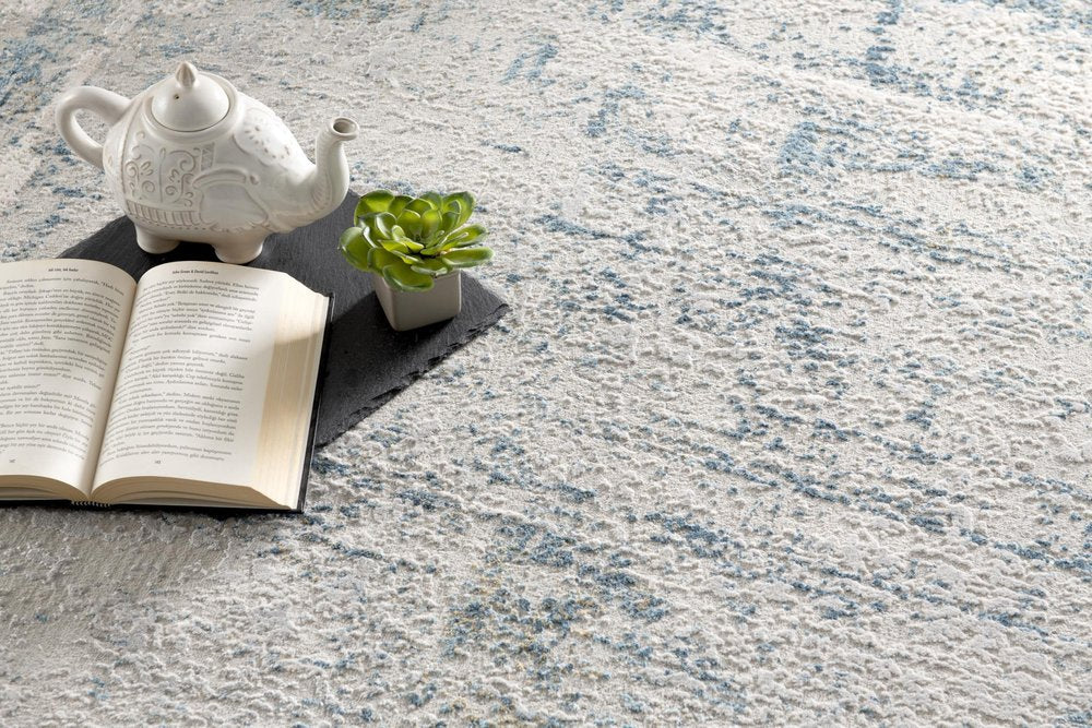 20' Blue And Gray Abstract Washable Runner Rug