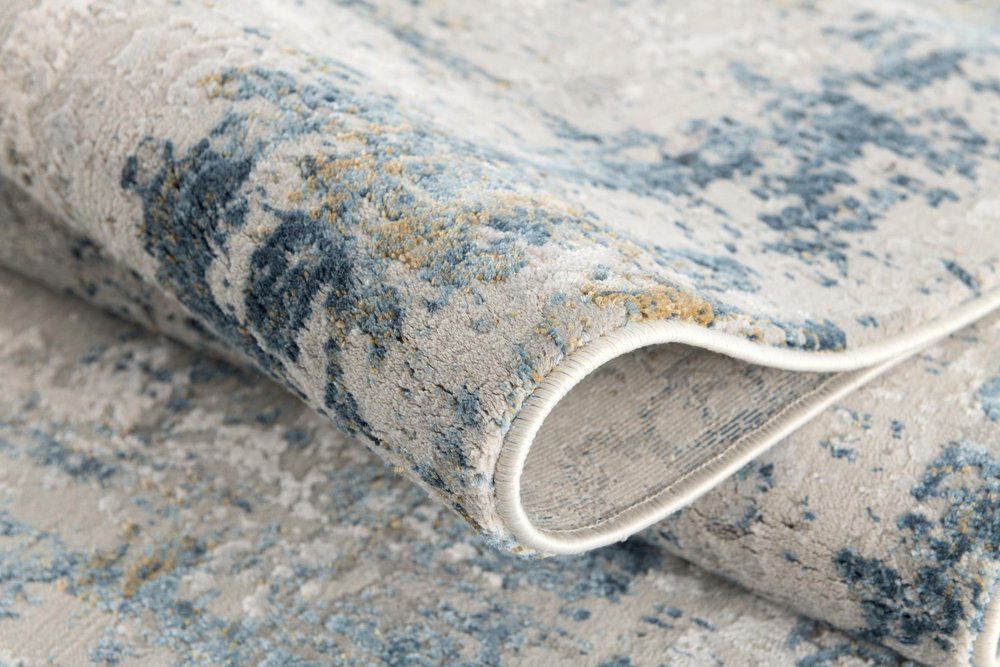 20' Blue And Gray Abstract Washable Runner Rug