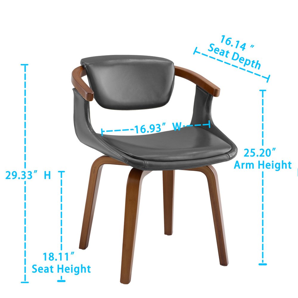 Gray and Brown Upholstered Faux Leather Dining Arm Chair