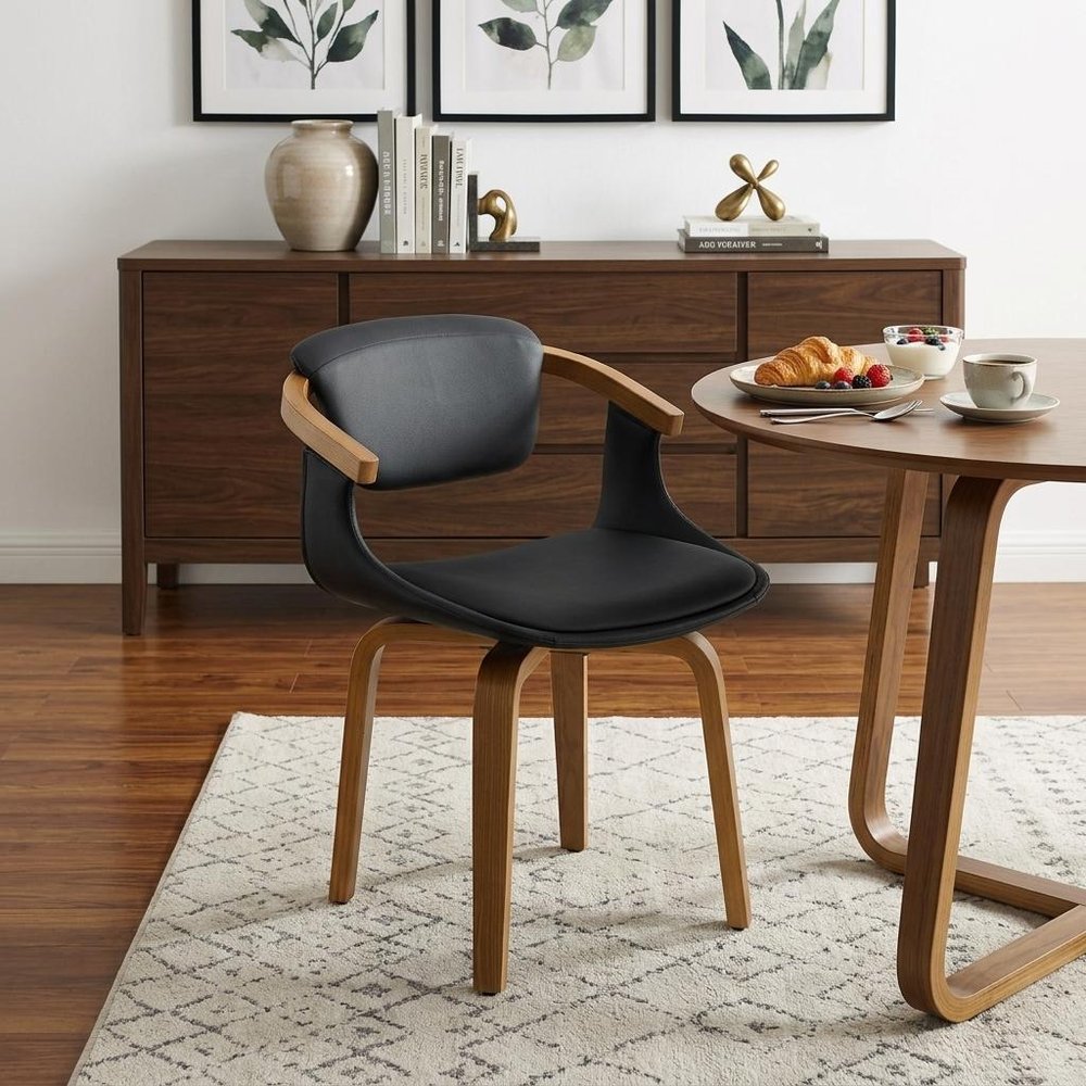 Black and Dark Brown Upholstered Faux Leather Dining Arm Chair