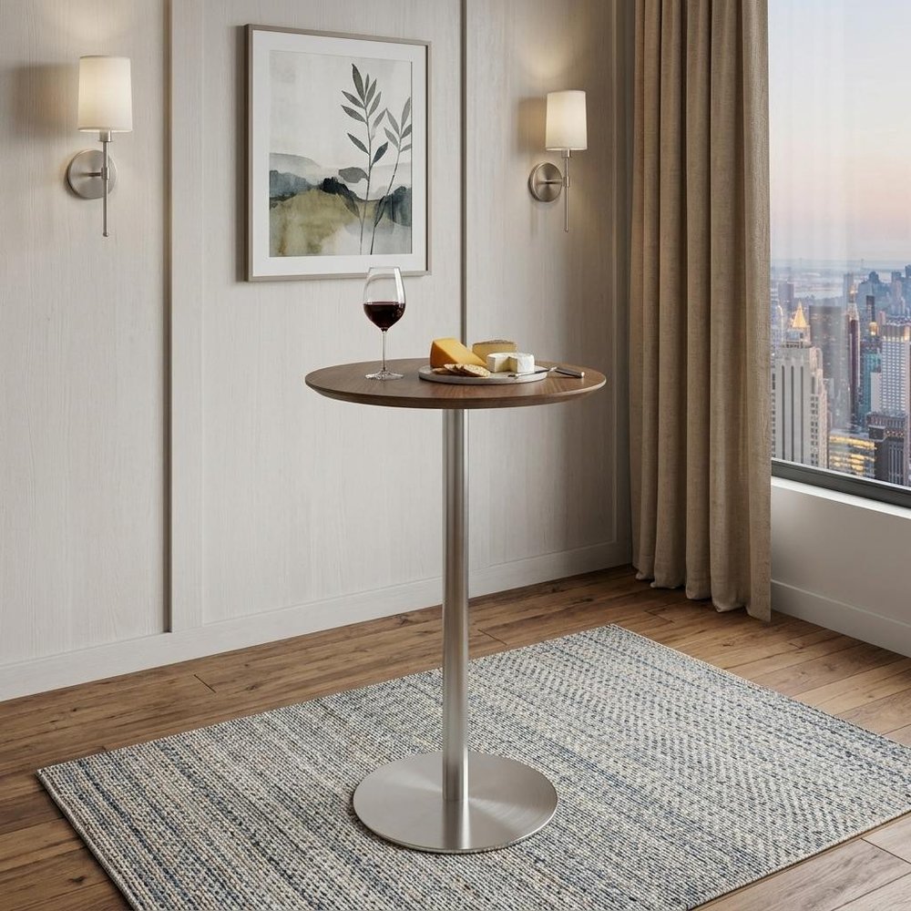 26" Brown and Silver Rounded Steel Bar Table