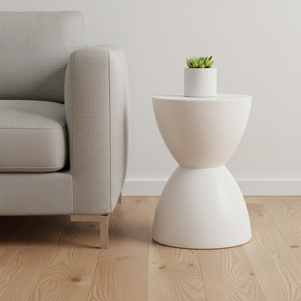 17" White Heavy Duty Plastic Round Pedestal End Table