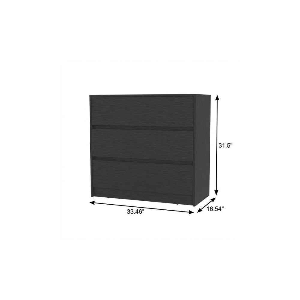 33" Black Wood Three Drawer Dresser