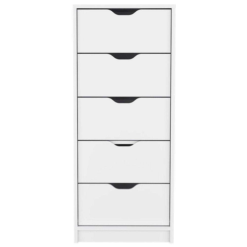 18" White Wood Five Drawer Dresser