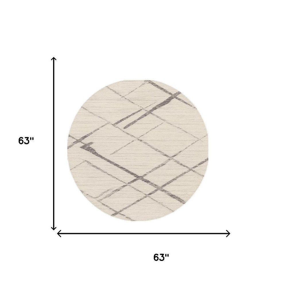 5' Beige and Gray Abstract Distressed Round Rug
