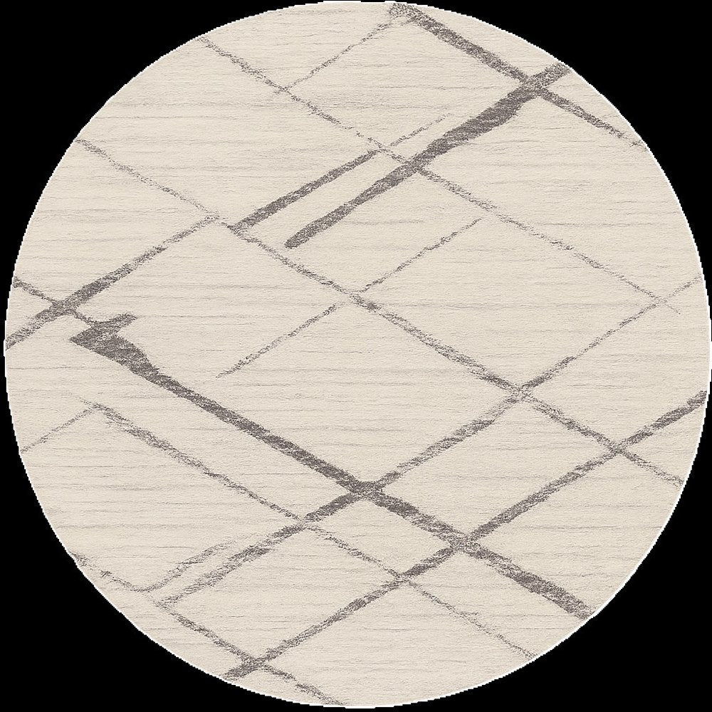 8' Beige and Gray Abstract Distressed Round Rug
