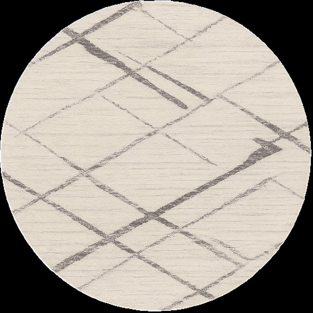 8' Beige and Gray Abstract Distressed Round Rug
