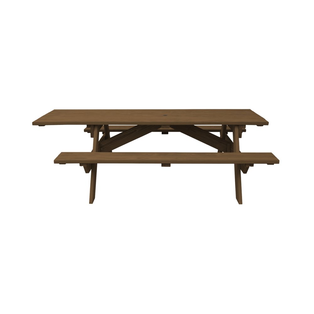94" Brown Solid Wood Outdoor Picnic Table with Umbrella Hole