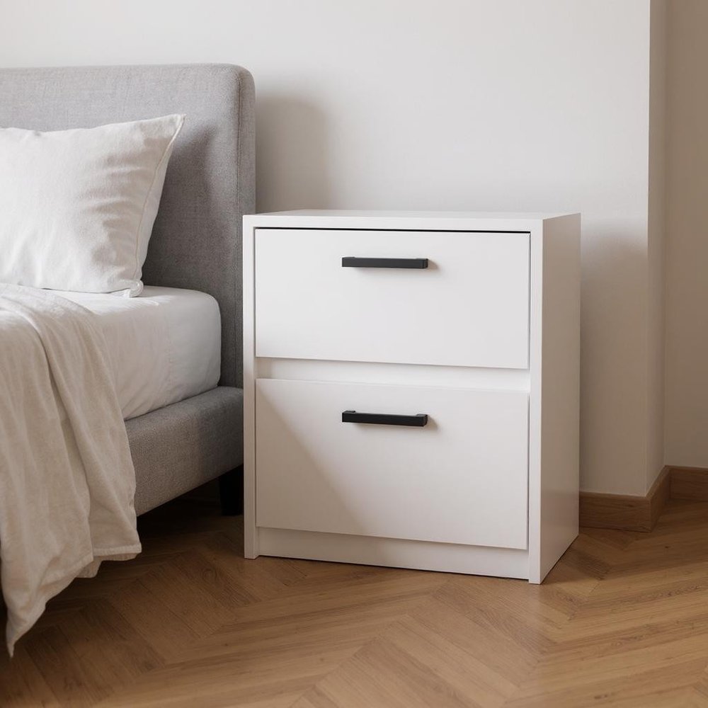 19" White Wood Two Drawer Nightstand