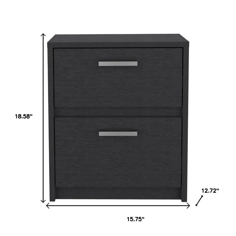 19" Black Wood Two Drawer Nightstand