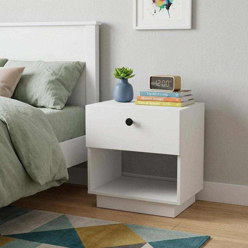 20" White Wood One Drawer Nightstand