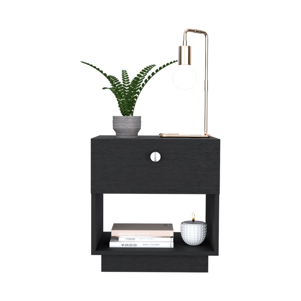 20" Black Wood One Drawer Nightstand