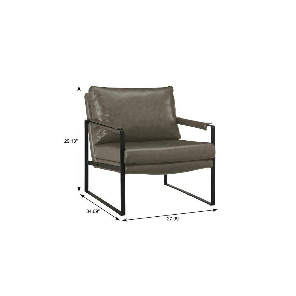 27" Dark Gray Faux Leather And Black Arm Chair