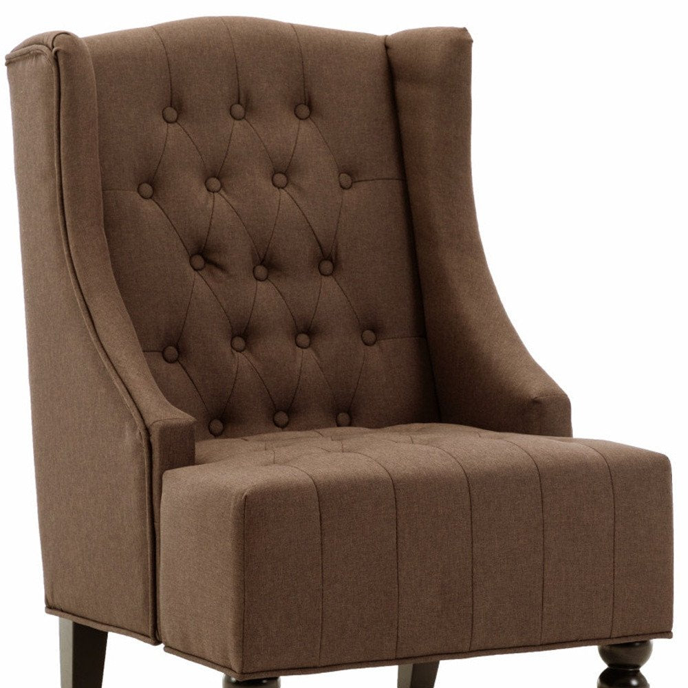 25" Brown and Black Velvet Tufted Wingback Chair