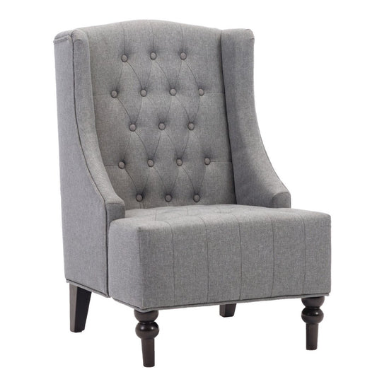25" Gray and Black Upholstered Tufted Wingback Chair