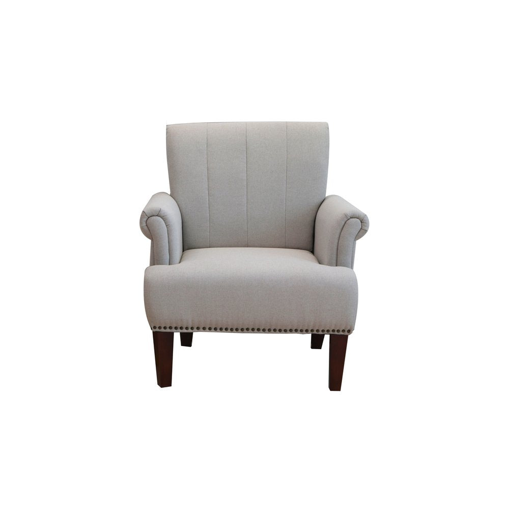 30" Light Gray and Brown Upholstered Arm Chair