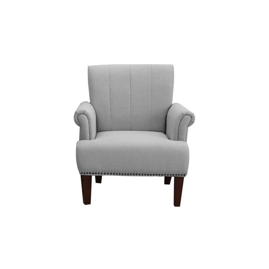 30" Light Gray and Brown Upholstered Arm Chair